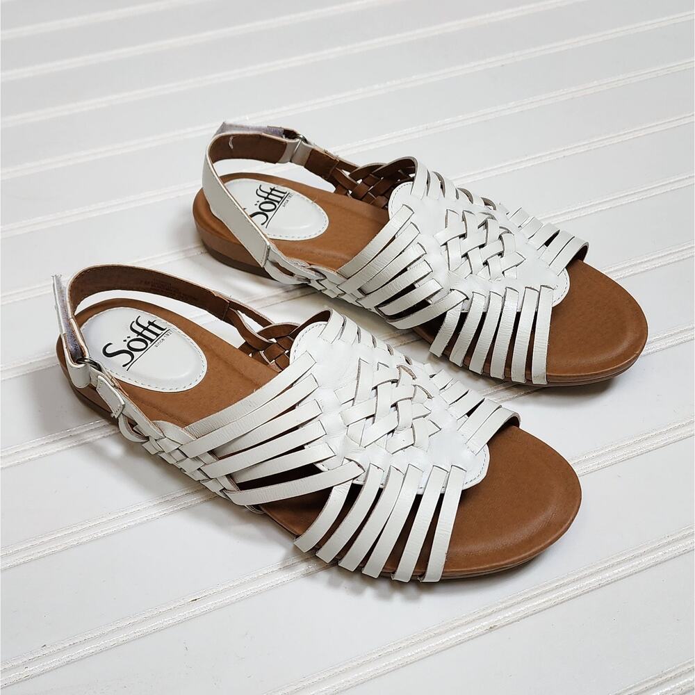 Sofft Women's Leather Huarache Open Toe Sling Back Sandals Size 7 White